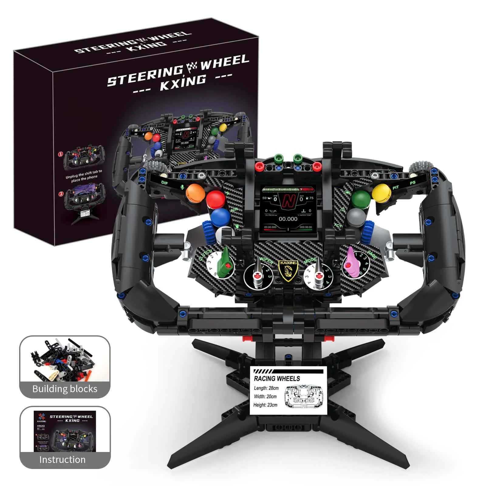 MOC Racing Steering Wheel Building Blocks Kit with Mobile APP Control Realistic Movable Design Ideal Christmas Gift for Car Love