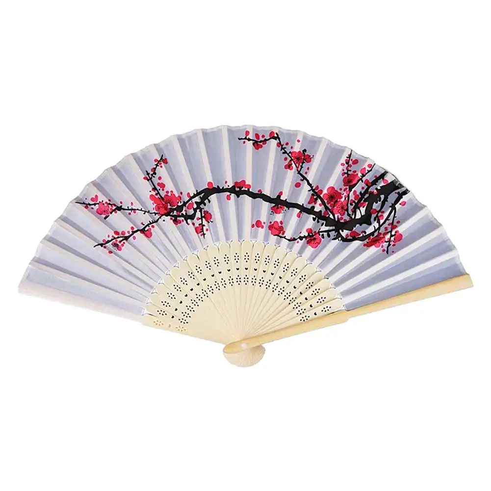 Fancy Chinese Silk Bamboo Hand Held Folding Cherry Blossom Wedding Party Fan Traditional Chinese Dance Fans