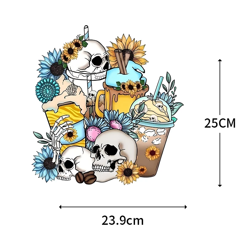 Halloween Horror Castle Heat Transfer Costume Iron On Stickers DIY Clothes Sweatshirt Punk Split Skull Print Washable Stickers