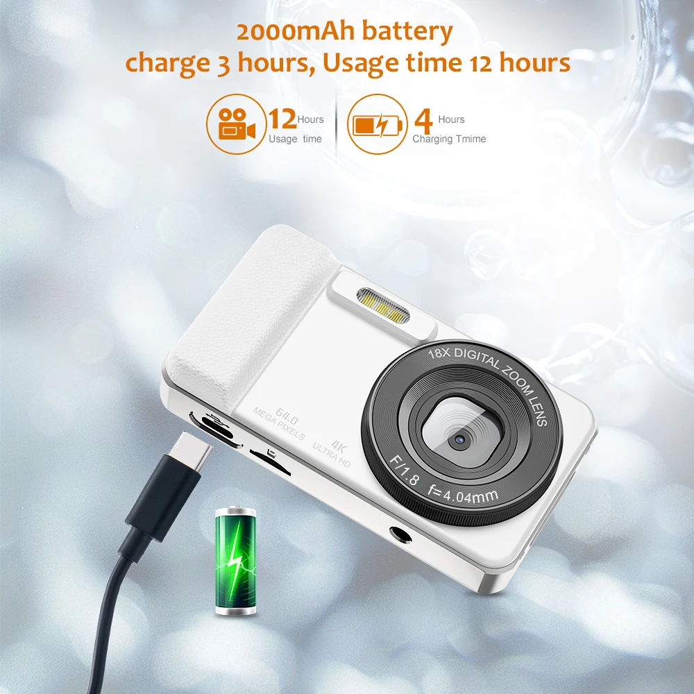 Цифровая камера Vandlion A60, 2,8 дюйма, TFT-экран, 2000 мАч, большая емкость аккумулятора, запись экрана Type-C OTG, 4K, UHD, автофокус, запись