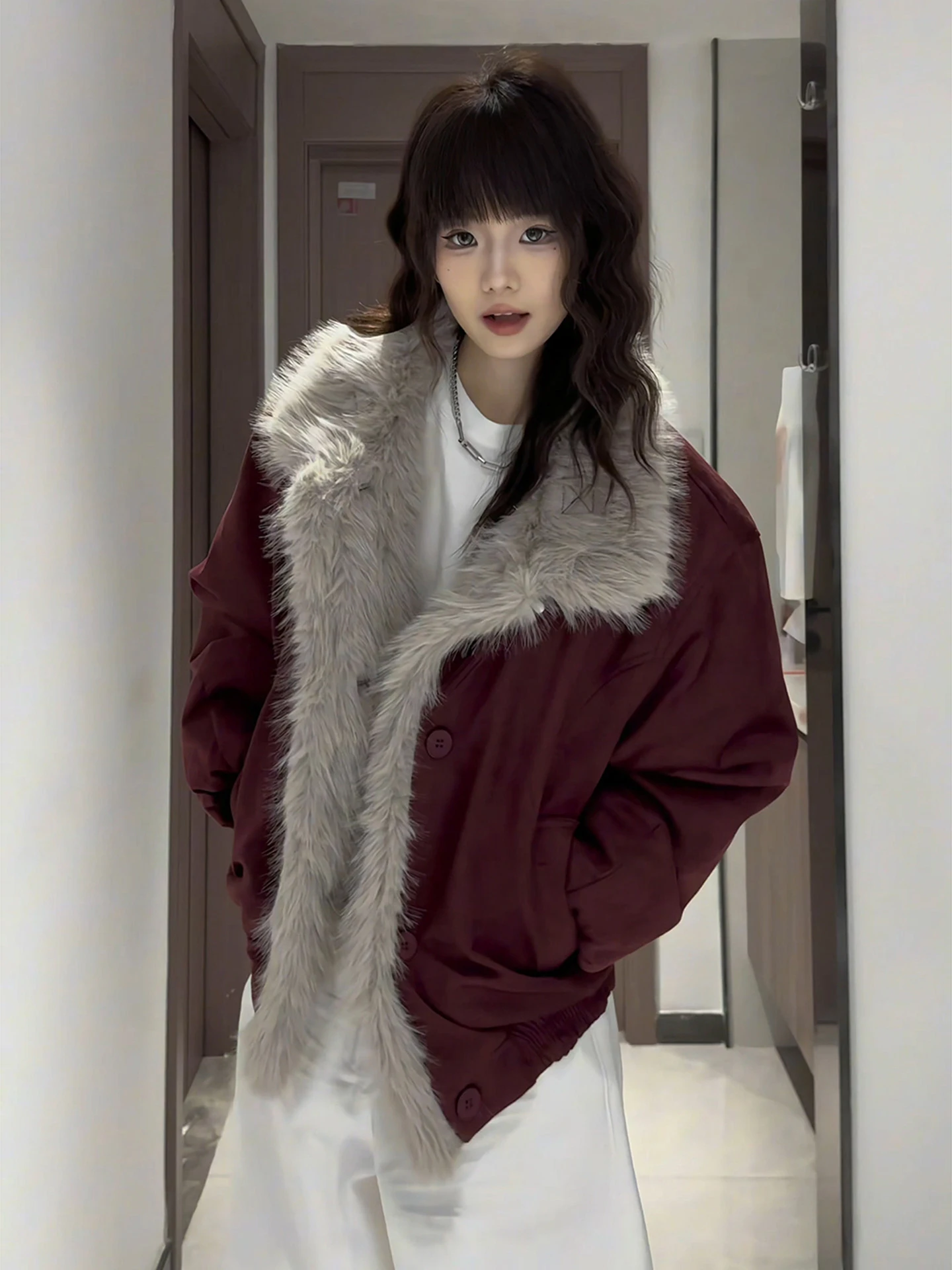 

Ретро-куртка из замши и хлопка с меховым воротником и пуговицами для мужчин и женщин, утепленное зимнее пальто Cleanfit, гарантия тепла