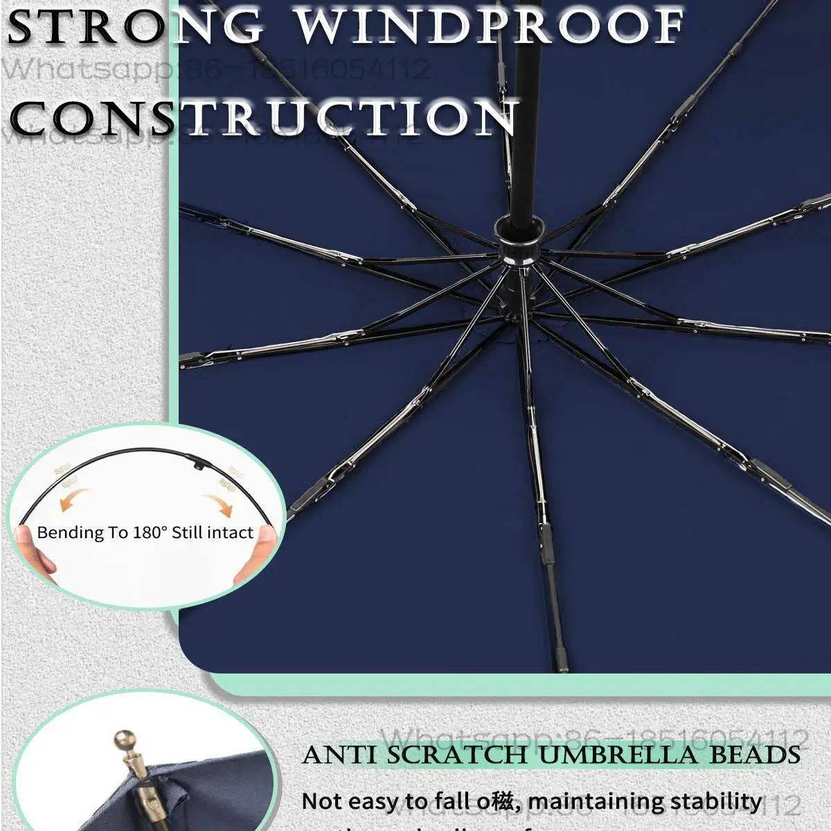 Automatic umbrella 10 fracture stack umbrella, increase windproof rainstorm unisex, light and easy to carry folding umbrella