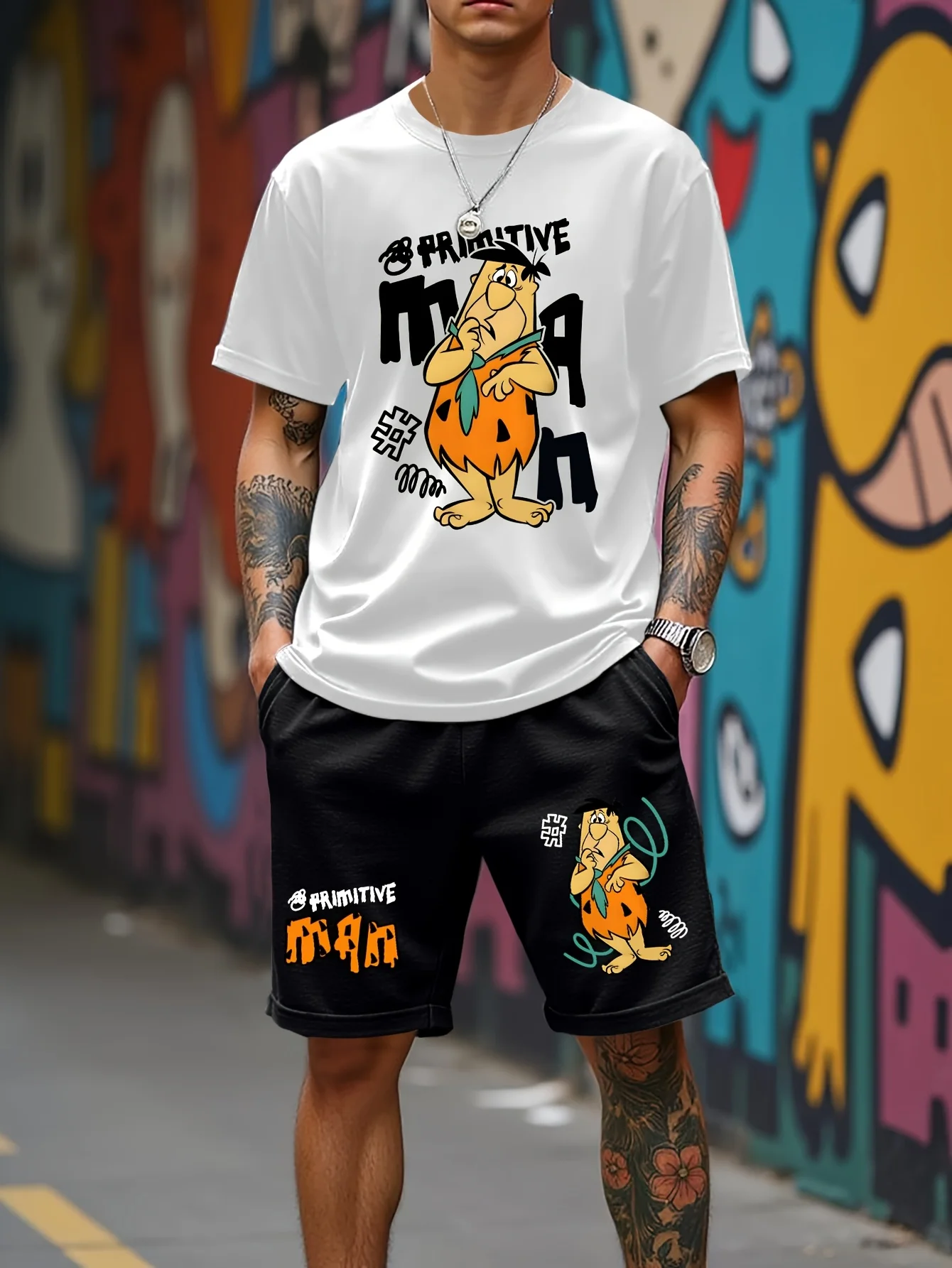 2025 summer new graphic men's suit High street top and shorts Comfortable, soft, breathable, lightweight and quick dry sweat abs