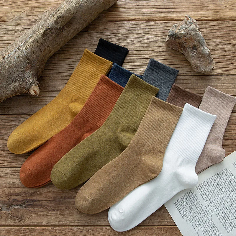 Solid Color Men's Cotton Socks Business Casual Tube Socks Men's Trendy Harajuku Middle Tube Socks Autumn Winter Crew Socks 2022