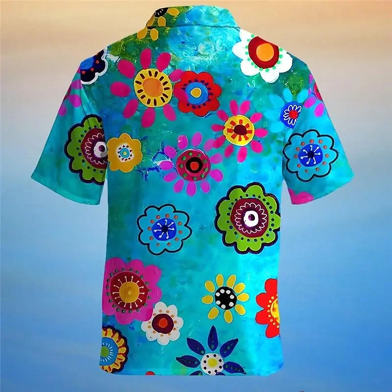 Floral Men's Vacation Hawaii 3D Printed Shirt Outdoor Hawaiian Vacation Summer Cuffed Short Sleeve Yellow Shirt