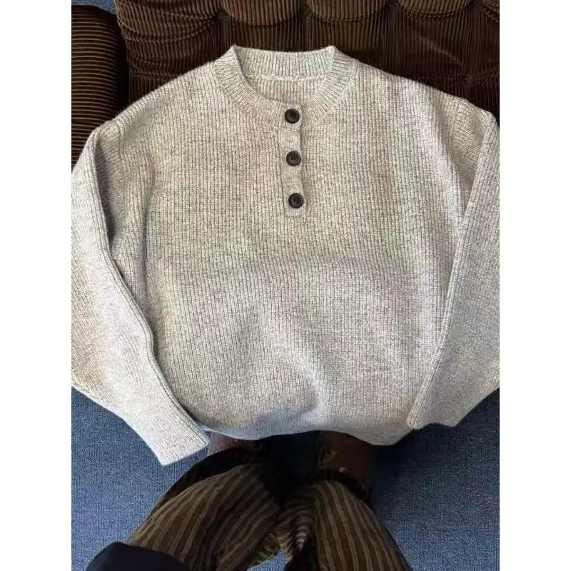 ay الأمريكية الرجعية هنري طوق تريكو الرجال الشتاء كسول Sle الراقية الشعور كلينفيت Jaet فضفاضة تناسب لينة البوليستر