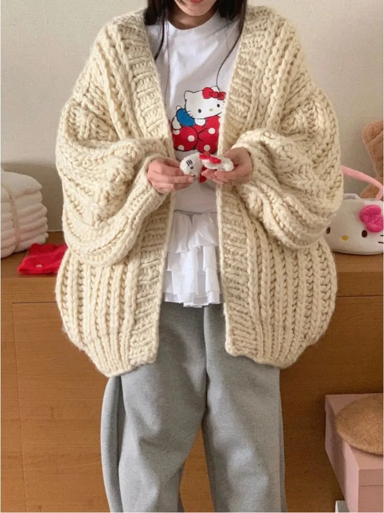 

Осенне-зимний утепленный кардиган, пальто, куртка, женские вязаные свитера из тяжелой пряжи, топы, верхняя одежда, женская 2025 г.