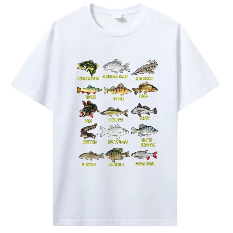 Types of Freshwater Fish Species Fishing TShirt Fishermen T-Shirt Men Cotton Tees Tshirt Harajuku Streetwear