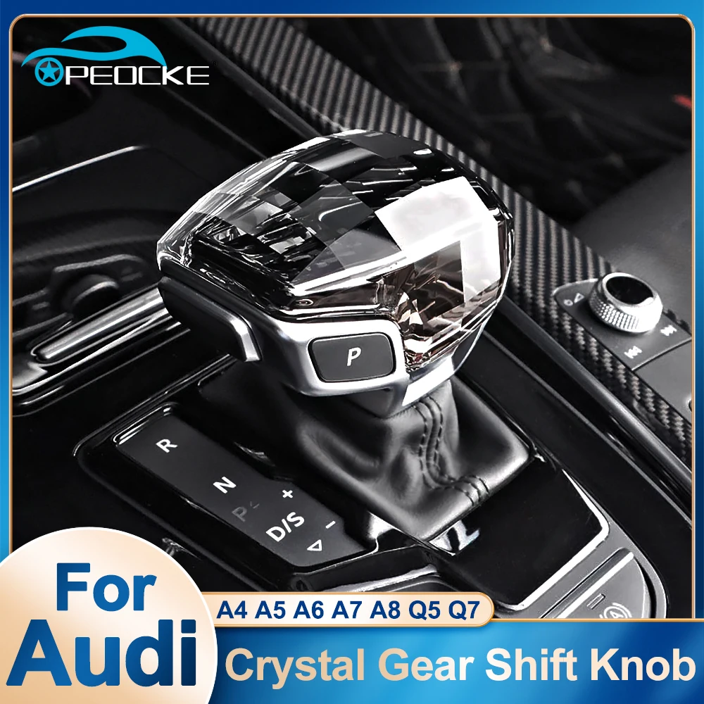 Modified Crystal Handle Gear Shift Knob Cover Lever Stick Head Decor Cover with RS Sline Sticker For Audi A4 A6 Q5 A5 Q7 Q8 A8 