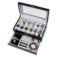 2024 New 12 Slot Leather Lockable Watch Storage Boxes,Men & Women's Jewelry Display Drawer Case, 2-Tier Organizer Watch Showcase