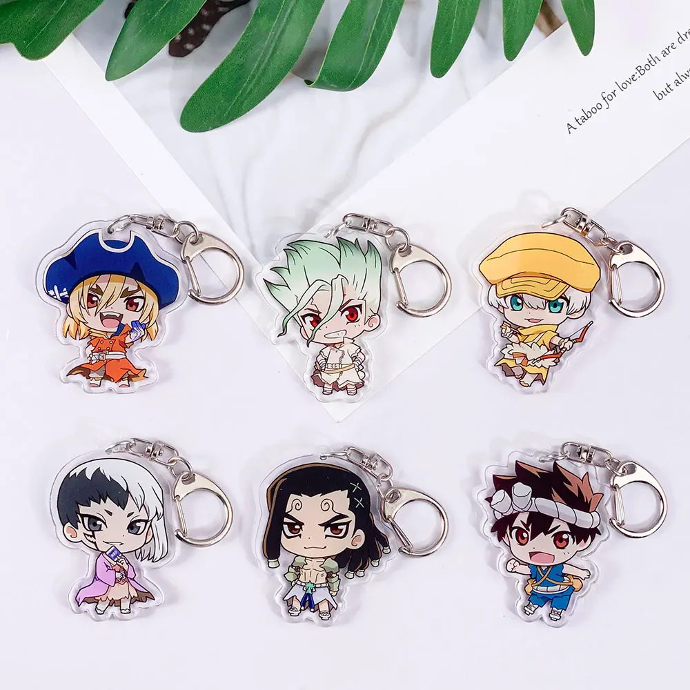 1/6Pcs Anime Figures Dr.STONE Acrylic Car Keychain Accessories Cute Bag Charm Funny Backpack Pendant Key Ring Gifts For Friends