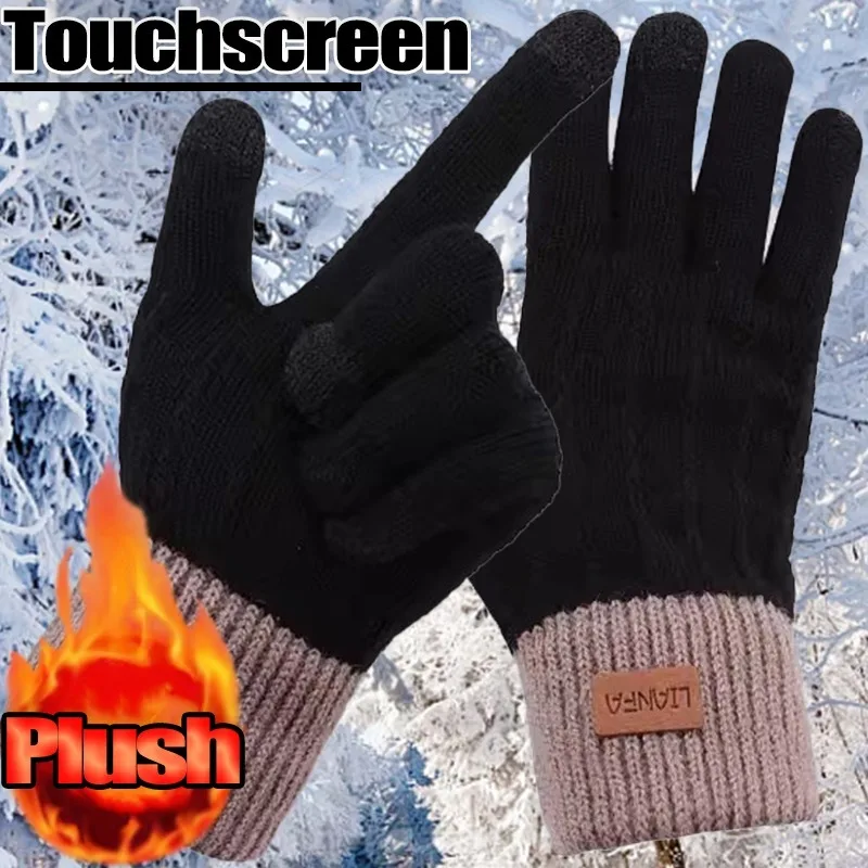 

Winter Warm Plush Glove Touchscreen Soft Woolen Mitten Polyester Thermal Knitted Gloves Cold Autumn Windproof Antifreeze Mittens