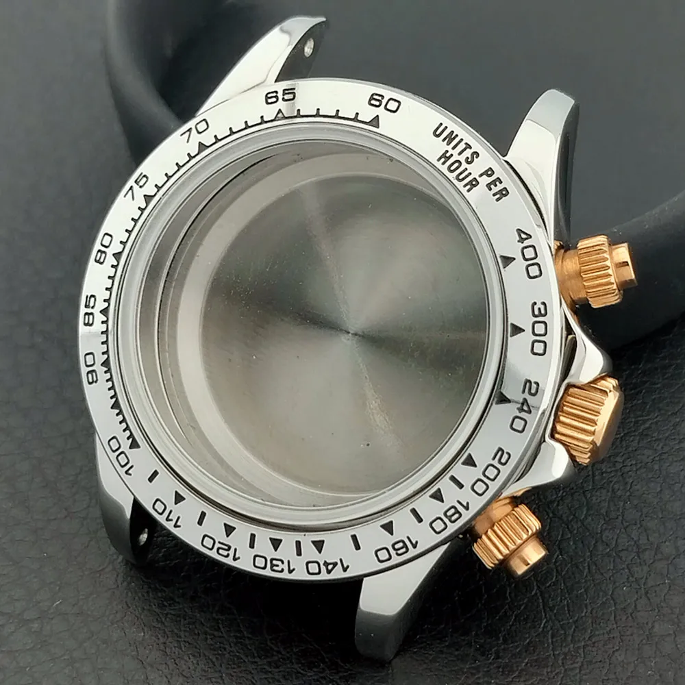 39-mm-Uhrenarmband aus Metall für Herren, passend für das VK63-Uhrwerk, mit Saphirglas, in den Farben Silber, Roségold und Schwarz, Uhrenzubehörteile. – Detail 20
