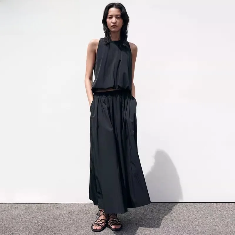 

Женский комплект 2023: плиссированная юбка с высокой талией и эластичным поясом, повседневный стиль для офиса, А-силуэт