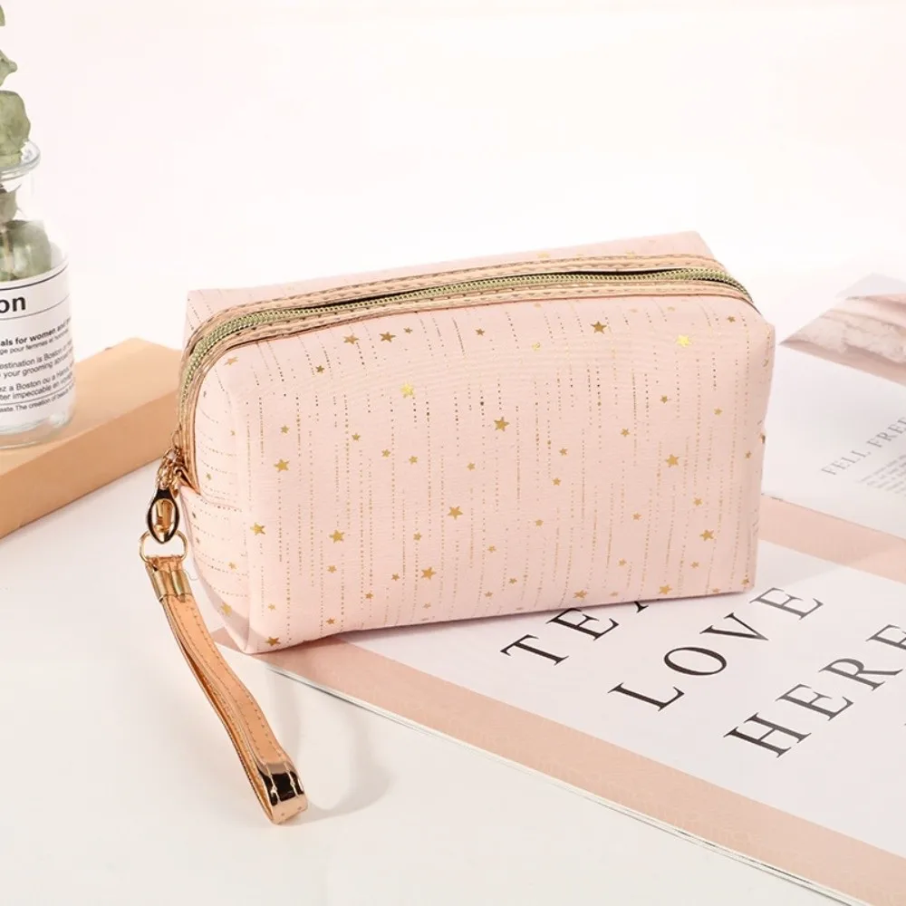 Bling Large Capacity Makeup Bag Rainproof Gold-tinted Cosmetic Bag Lightweight Breathable Toiletry Organizer Birthday Gift