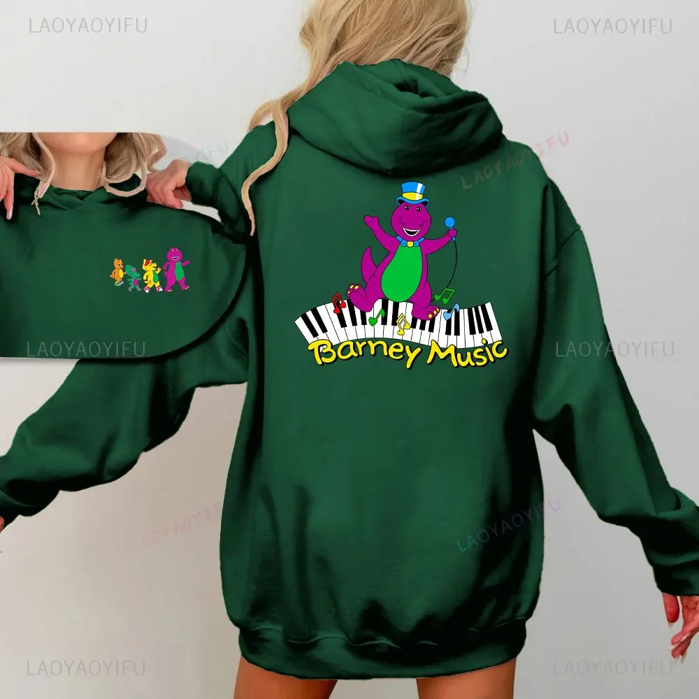 سترة بقلنسوة على شكل ديناصور أرجواني من Barney and Friends، سويت شيرت برسومات للزوجين، هدية خريفية لصديقتك، ملابس عصرية للشارع