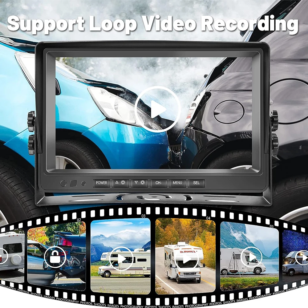 Monitor de camión de 24 voltios 1080P AHD Full HD 9 pulgadas TFT Color LCD pantalla abatible hacia abajo Monitor de cámara de visión trasera de coche de autobús semirremolque