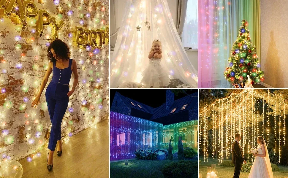 Smart LED Curtain Light RGB Color Changing Holiday Wall Lights Indoor DIY String Light APP Remote Control for Window Party Weddi