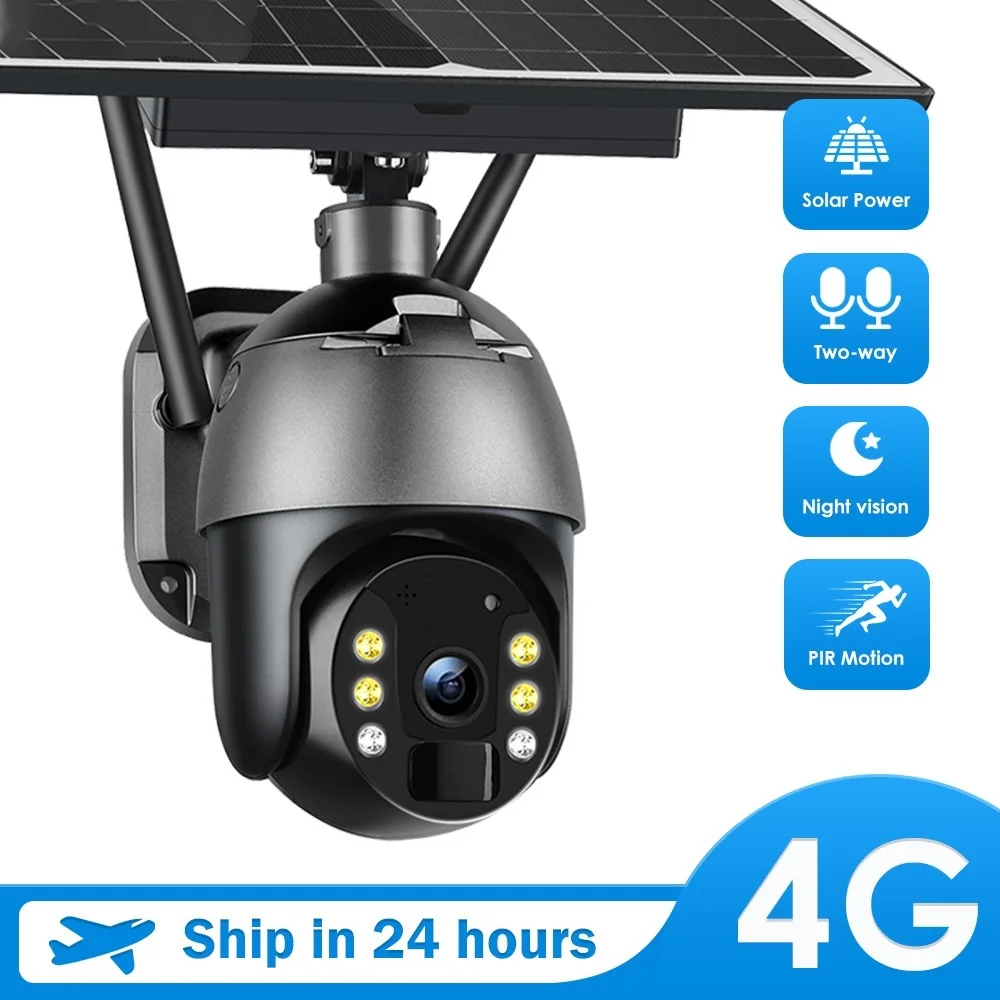 Top 4G Solar Ip Wifi 1080P Cctv Video Draadloze Bewakingscamera Buiten Ptz Batterij Beveiliging Waterdichte Kleur