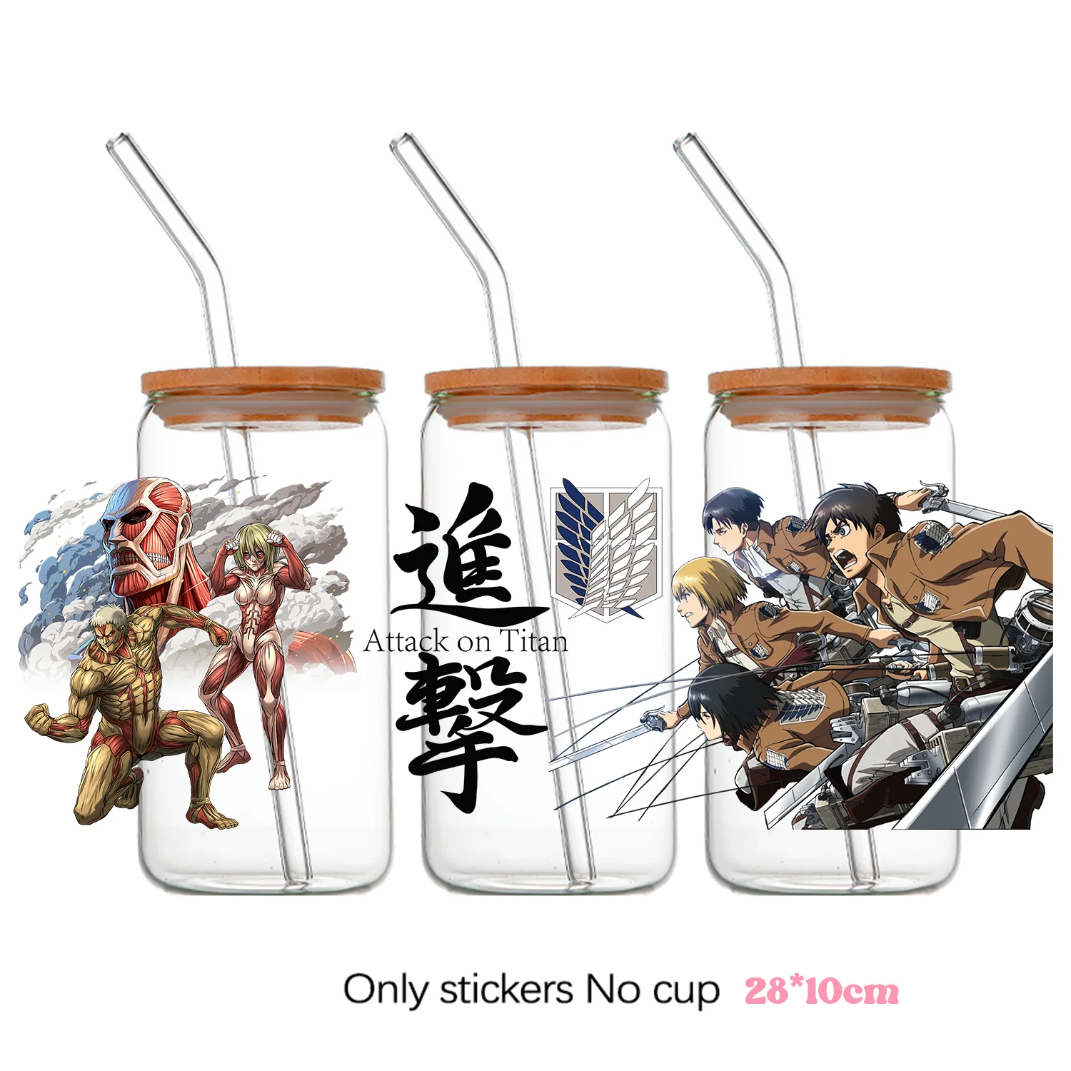 Stiker Transfer UV DTF Attack on Titan Eren Levi Reiner Mikasa untuk DIY Cangkir, Gelas, Botol Plastik, Kaleng, Pembungkus UV DTF, Dekal