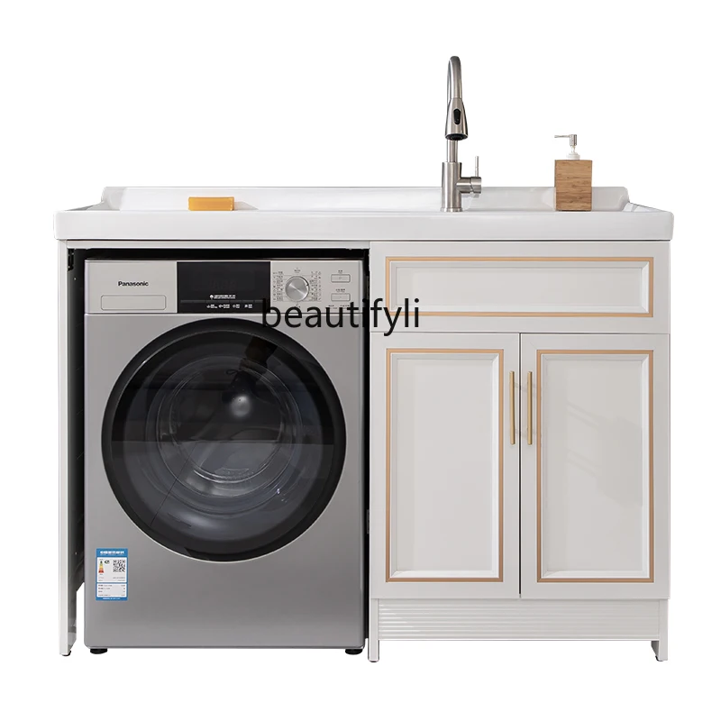 Alumimum Balcony Washing Machine Cabinet Combination Integrated Ceramic Basin