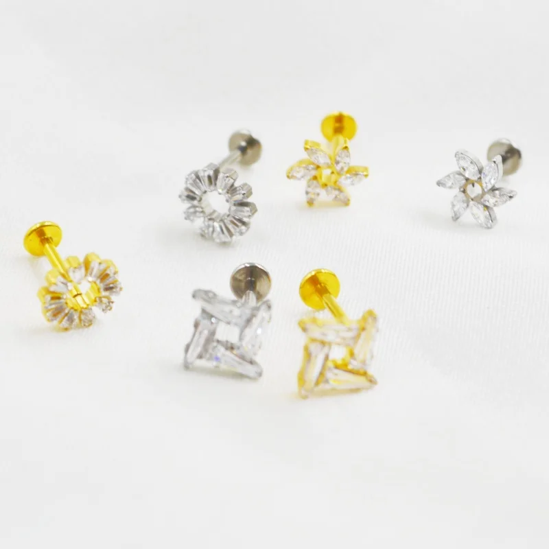 10 قطعة 16 جرام جميع G23 التيتانيوم ASTM F136 فراشة تشيكوسلوفاكيا الشفاه Labret بار الأذن اللولب الزنمة الرخ بار هيئة ثقب المجوهرات تألق جديد