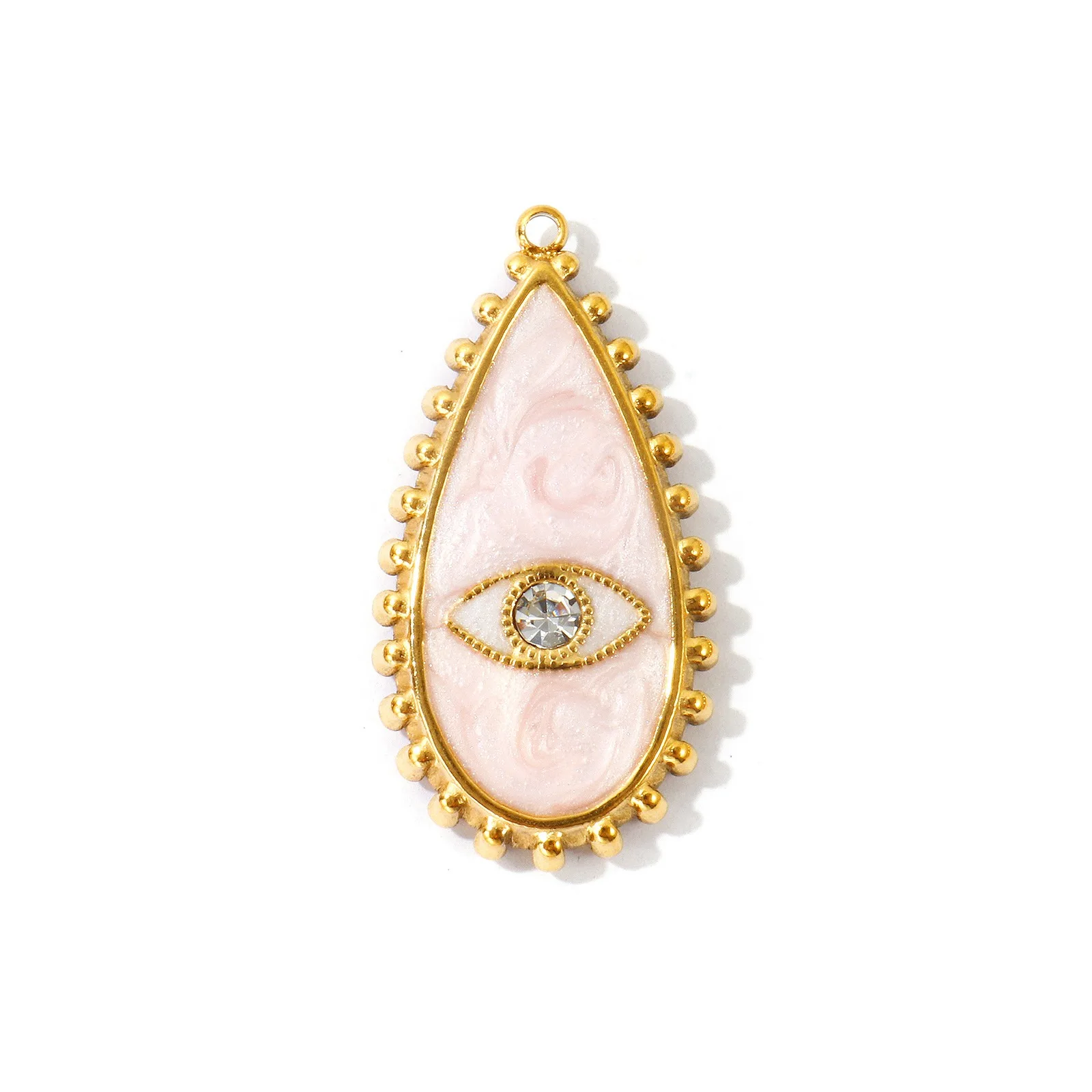 2 Stück 304 Edelstahl-Anhänger, Emaille-Tropfenform, perlmuttartig, klarer Strass, 18 Karat vergoldet, Charms für DIY-Halskettenherstellung, 3,7 x 1,9 cm – Detail 3