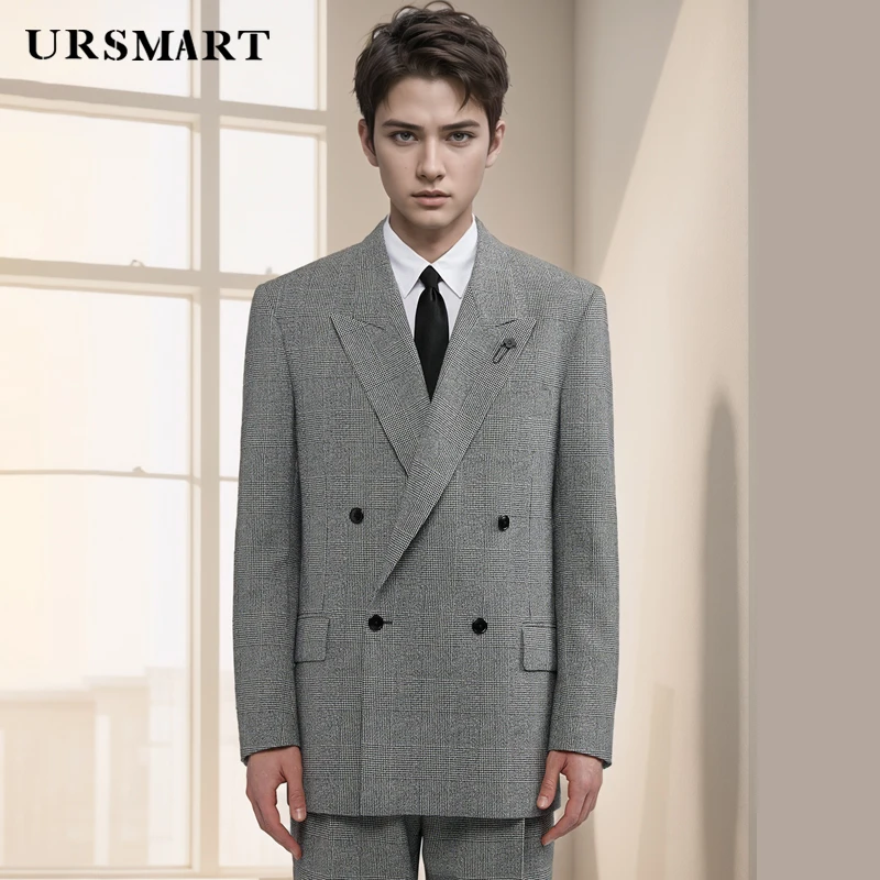 

Double breasted gray men's casual suit with British style and elegant gentlemanly style 2024 Spring and Autumn men's suit coat