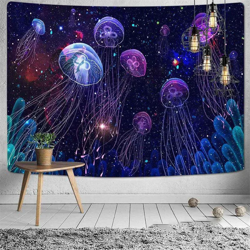 VIKAMA Dreamy Jellyfish Starry Sky Wandteppich mit Meeresmotiv, dekorativer Hintergrund für Wohnzimmer, Schlafzimmer und Bettköpfe