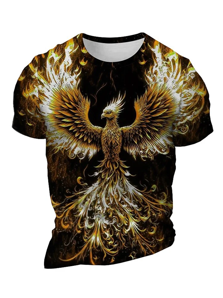 

3D Phoenix Print Men's T-Shirt Summer Street Everyday Casual Fashion Short Sleeve Loose Comfortable Top Creative Animal T-Shirt