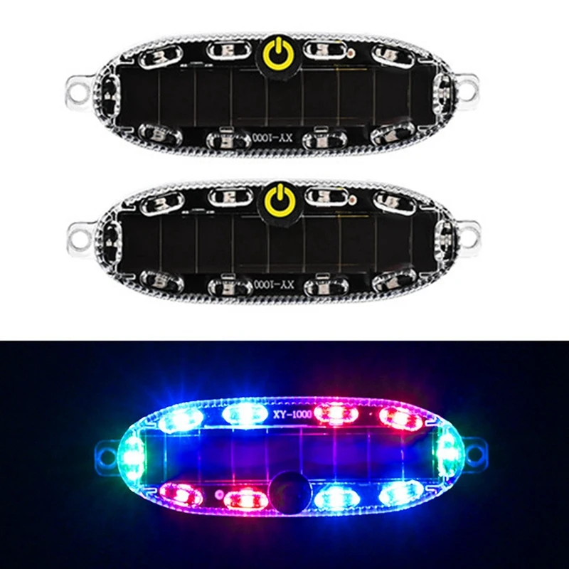 ワイヤレスソーラーLED警告灯,車,オートバイ,自転車,自転車用の点滅ライト,赤と青,2個