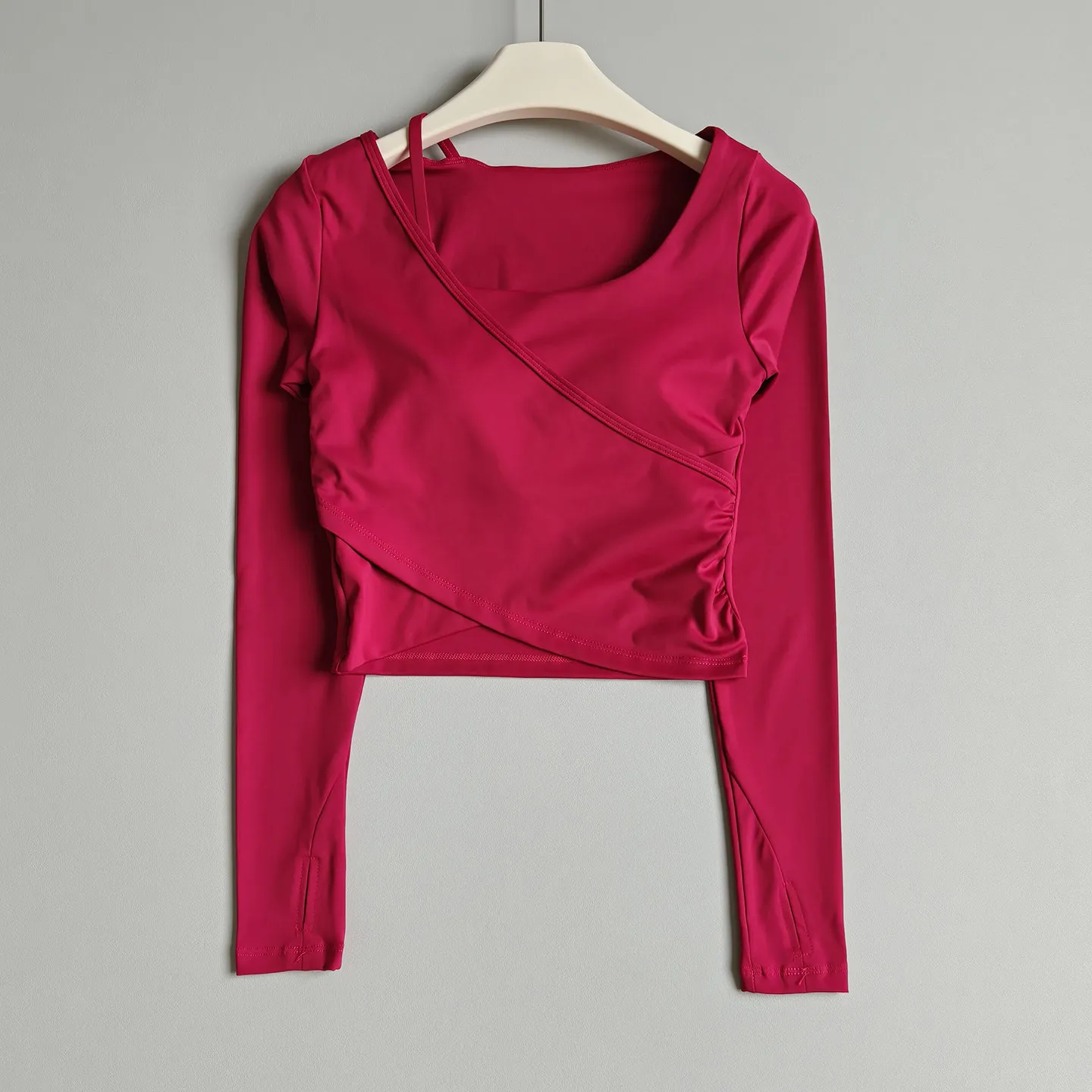 Yoga-Kleidung mit Brustpolstern, Zweiteiliges Design, Schlankmachende Oberteile, Pilates-Trainings- und Fitnesskleidung, Langärmelige Laufkleidung für Damen – Detail 6
