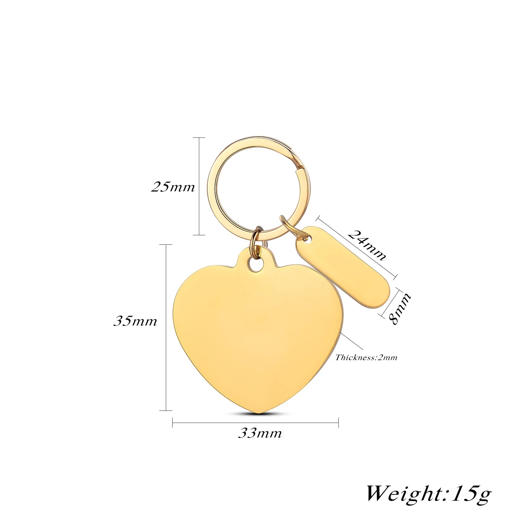 10Pcs Blank Heart Rectangle Tag Key Chain Mirror Polished Stainless Steel Key Ring Accessory Gift For Men Women Wholesale