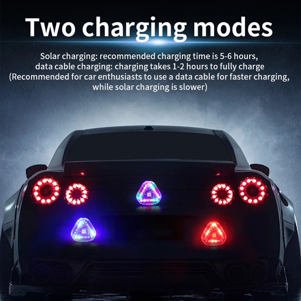 Triangles Solar Power Strobe Warning Light Motorcycle Car Motorbike Tail Colorful LED Night Rear Collision Flashing Signal Lamp image 6