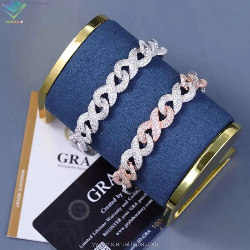 

Fine Jewelry Infinity Cuban Bracelet 13mm Wide Hip Hop Bracelet for Men 925 Sterling Silver Vvs Moissanite Cuban Bracelet