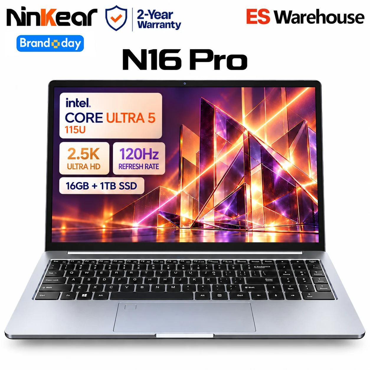 Ninkear N16 Pro AI Laptop 16 Inch 2.5K 120Hz Scherm Intel Core Ultra 5 115U 16GB LPDDR5 RAM 1TB SSD Windows 11 11 TOPS AI NPU WiFi 6 vingerafdrukscanner voor werk studie multitasking