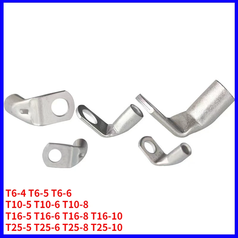 10PCS Wire Terminal L-type Right Angle 90 Degree Bend Nose T6/10/16/25-4/6/8/10 Tinned Copper Crimp Connector Cable Lugs