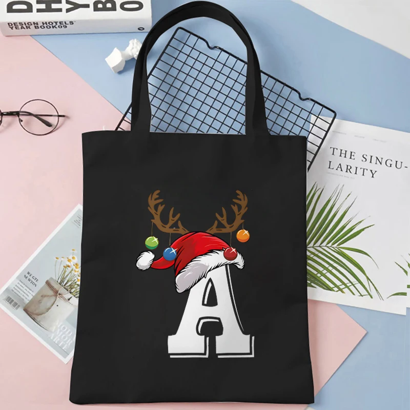 A-Z 26 Alphabet Xmas Party Shoulder Bags Women Tote Bags Vintage Fashion Christmas Theme Shopping Bags Casual Women's Handbags