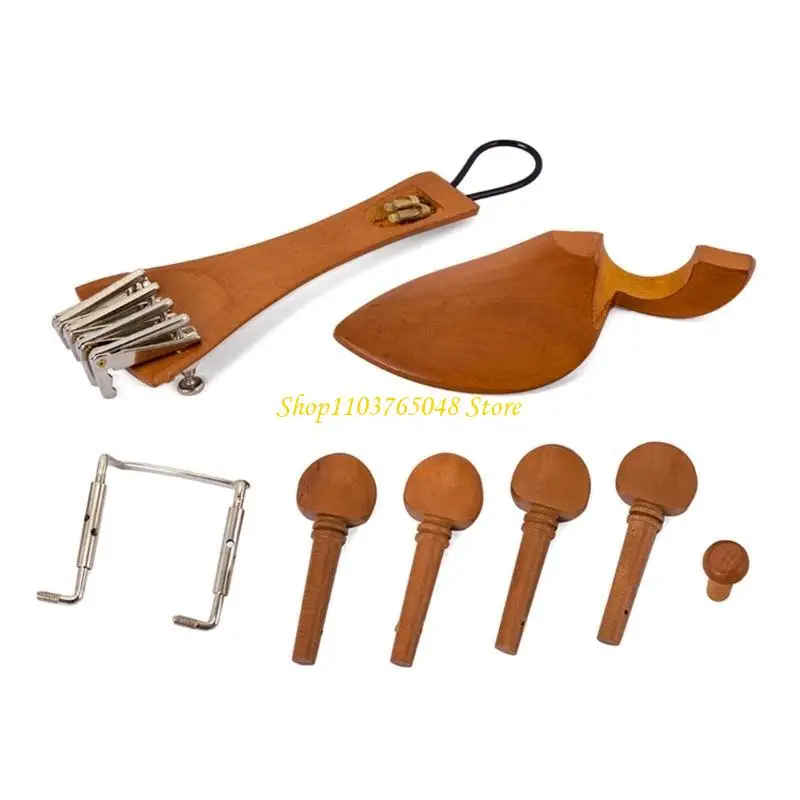 R53E 4/4 Jujube Violin Parts with Chinrest, Pull String Board, Peg, Tail Post, Tail Rope, Screws, Fine-Tuning Durable