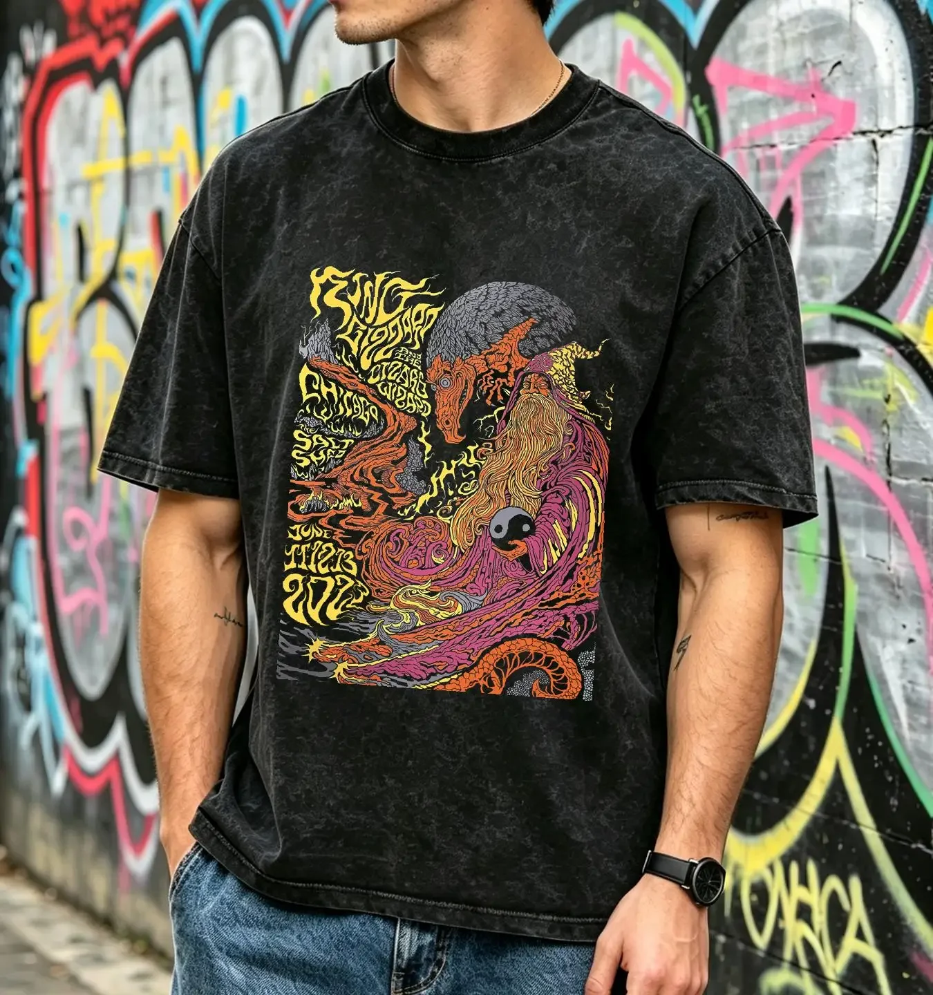 washed T Shirt King Gizzard The Lizard Wizard Black Size S 3XL vintage Washed designer clothes Stylish Soft Versatile Slightly