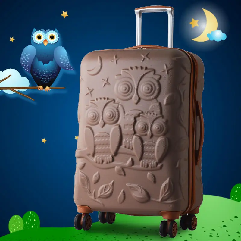 Cartoon 3D owl suitcase 24 inch female trolley box universal wheel can be expanded password male luggage