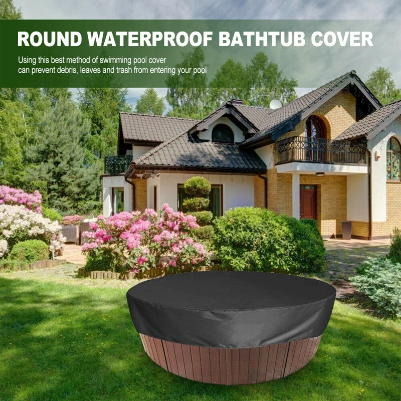 Round Bathtub Cover Outdoor Anti-UV Protector Spa Hot Tub Dust Waterproof Covers Anti-UV Material  Waterproof Strong Durable