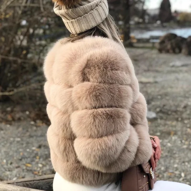 Women Autumn Winter Faux Fur Fox Coats Short Coat Jackets Elegant Jacket Furry Outerwear Party White Thick Warm Y2k Coats