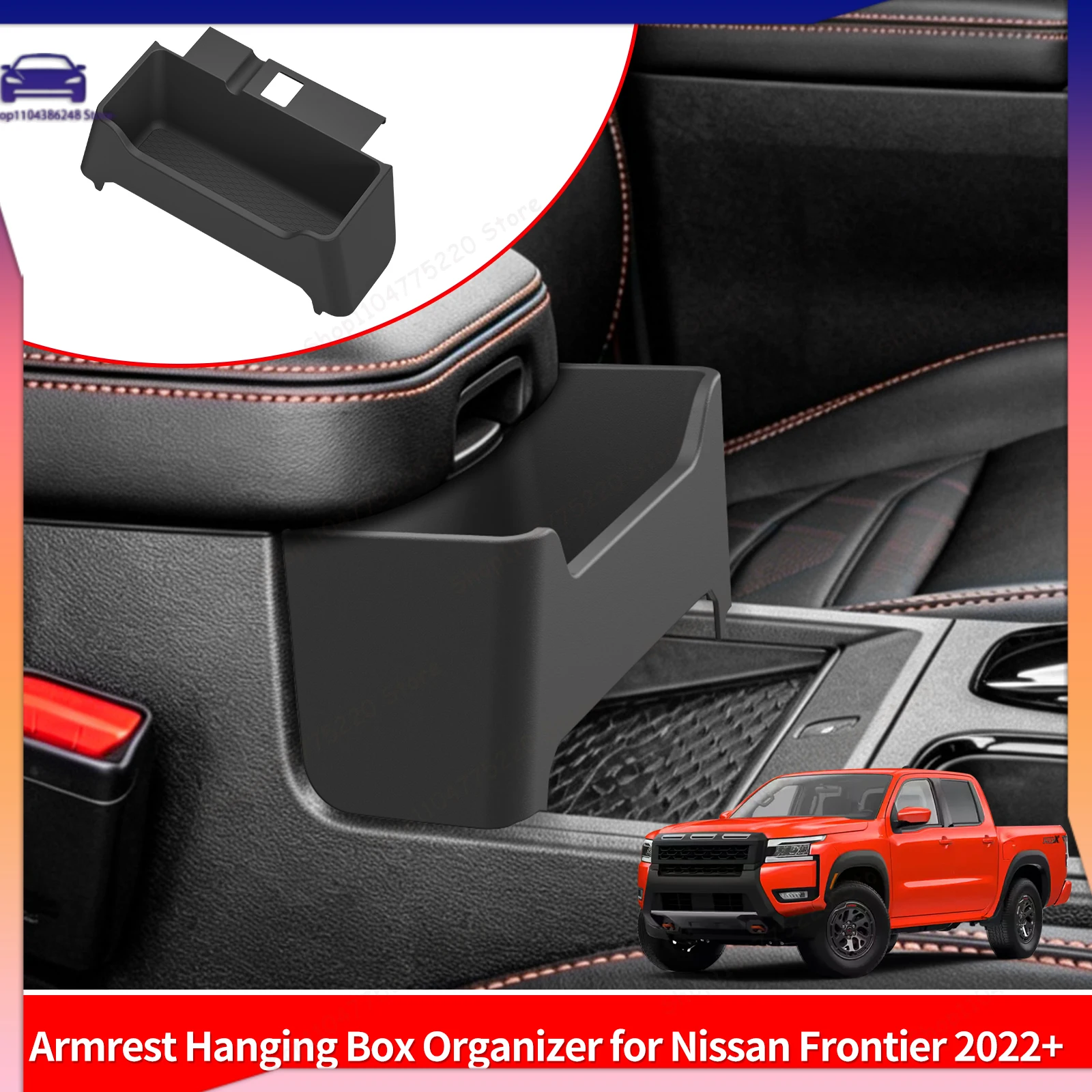 For Nissan Frontier D41 2022-2026 Armrest Hanging Box Organizer Car Storage Box Accessories Organizer Tidying Tray ABS Black
