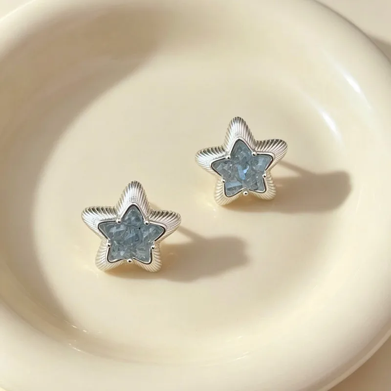 Druzy Zircon Blue Star Stud Earrings For Female Creative New Simple Fashion Cute Earings Wholesale