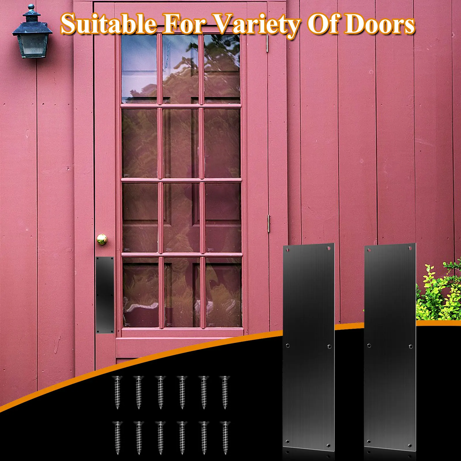 صحن باب دفع من الفولاذ المقاوم للصدأ ، صفيحة ركلة ، صفيحة باب مصقولة ، واقي باب ، صفيحة معدنية ، أسود ، 16 × 4 ، 2