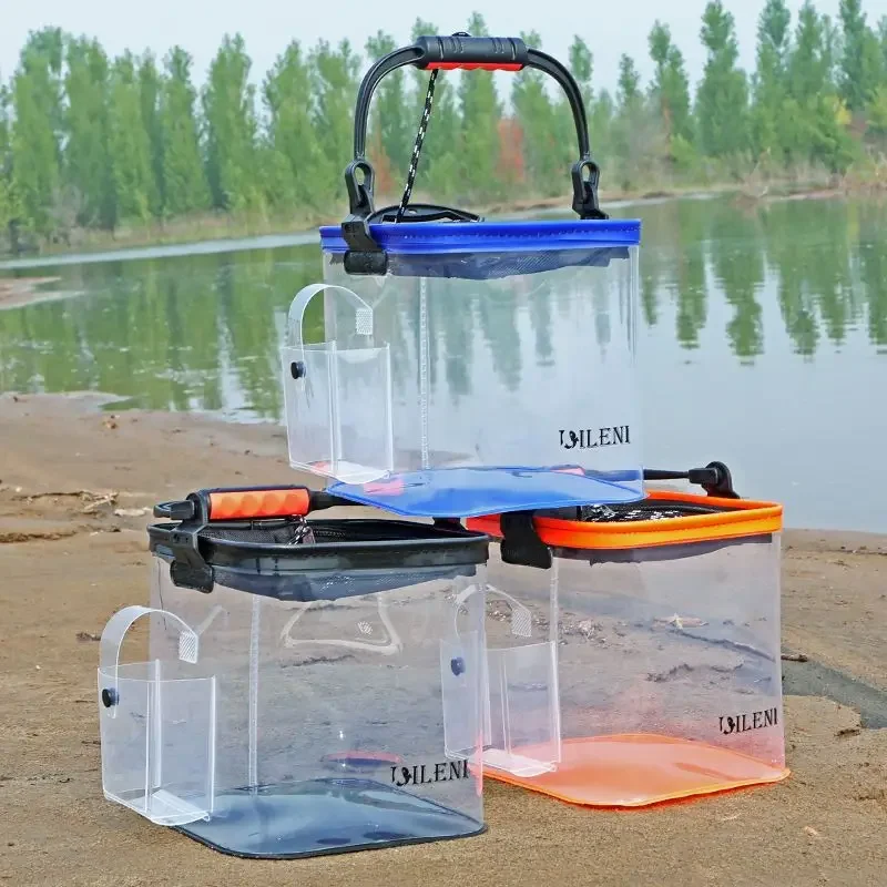 Transparent Water Bucket Folding Fishing Box Packed Fish  Live