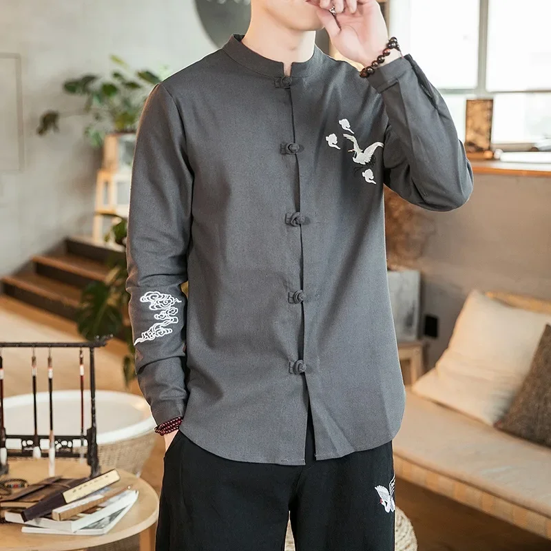 Uniforme de chapelle Tai traditionnel pour hommes, style chinois, chemise de document solide, rétro financièrement, grande taille, veste chinoise,