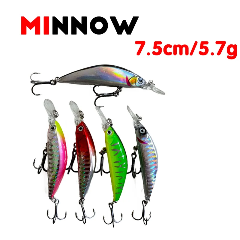 1PCS Minnow Sinking Lure 7.5cm 5.7g Artificial Bait Trout 5 Colors Fishing Bait Wobblers Hard Bait Crankbait Bass Fishing Tackle