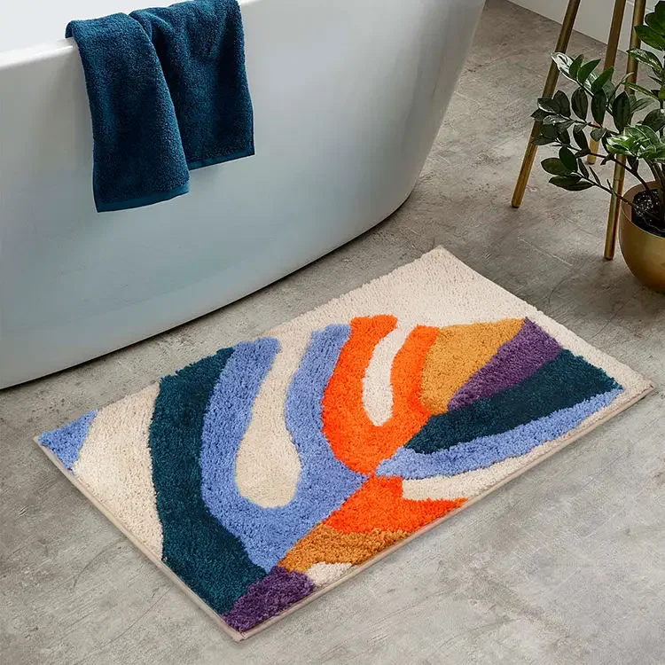 

-New Trendy Multicolor Plant Leaves Non slip 50x80 Flocked Shaggy Custom Size Bath Rugs
